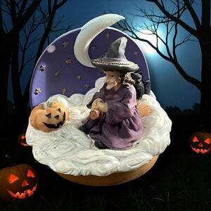 Yankee Candle Our America Gift Halloween Witch Black Cat Pumpkin Topper Moon ~4"